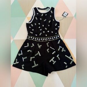 Nanette Lepore Music Box Black and Green Embellished Romper Size 8 NWT